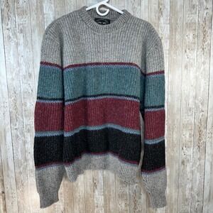 Northern Isles Mens‎ XL Wool Blend Sweater Crewneck Gray Green Red Made USA